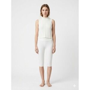 all:row Mock Neck Sleeveless Knit Top Ribbed Cropped White Size S